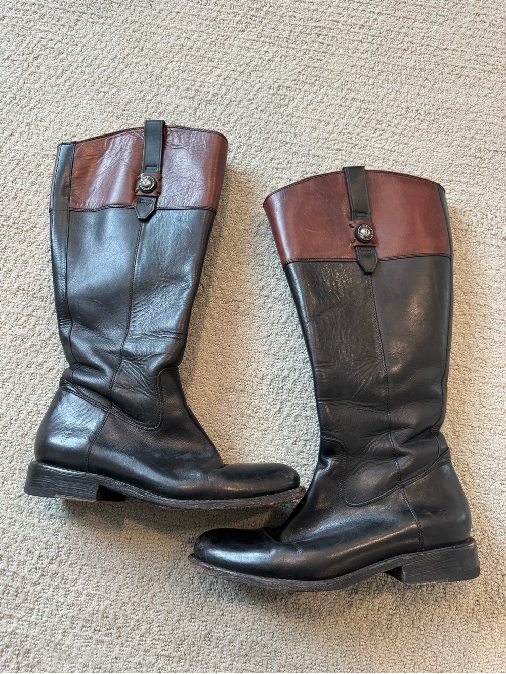 Women’s Frye Two-Tone Leather Jayden Button Riding Boots - Black & Brown